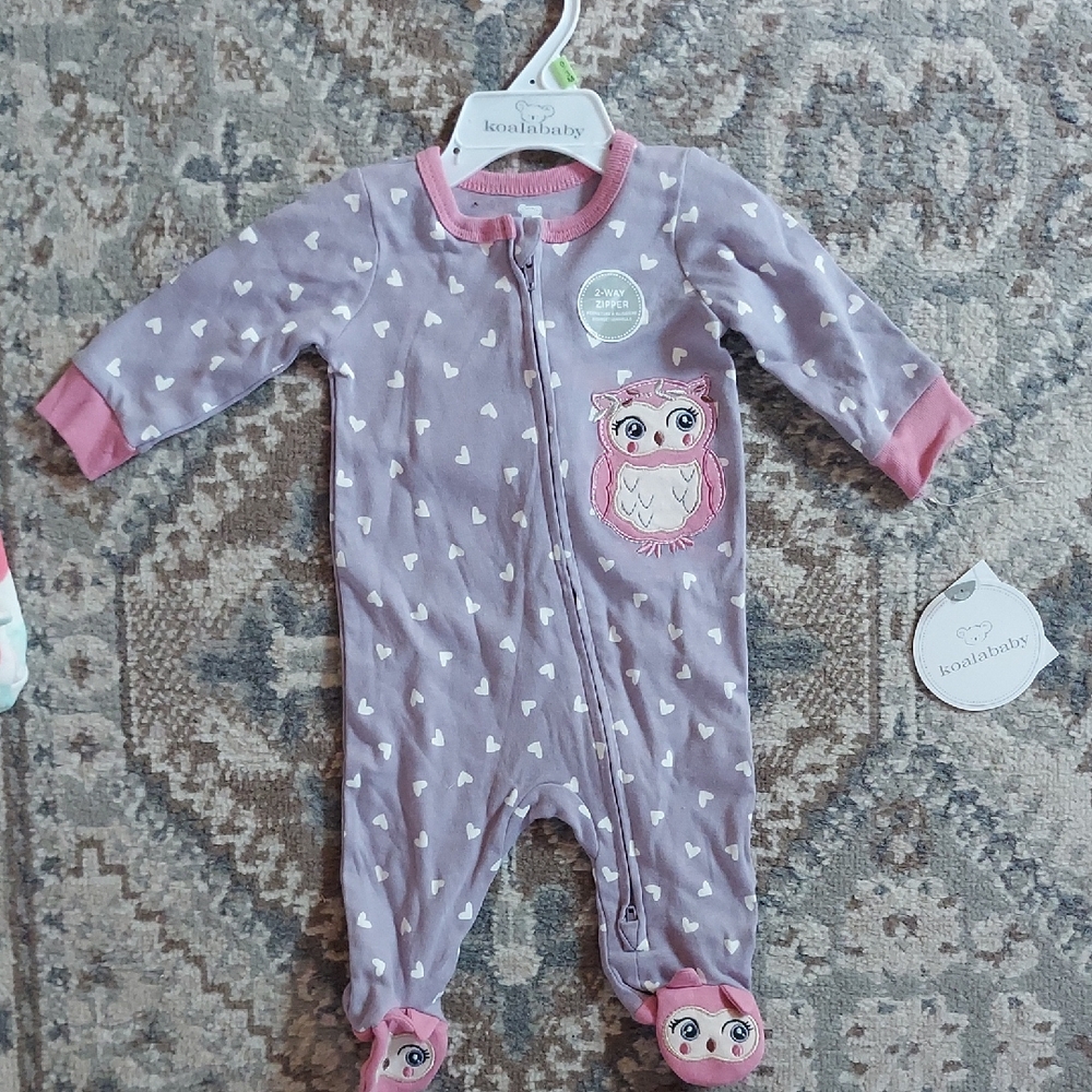 Koala Kids Lavender, Pink, & White Heart Owl Footie